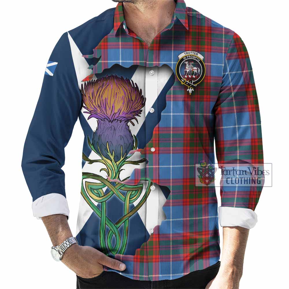 Tartan Vibes Clothing Trotter Tartan Family Crest Long Sleeve Button Shirt Scottish Thistle Celtic Inspired