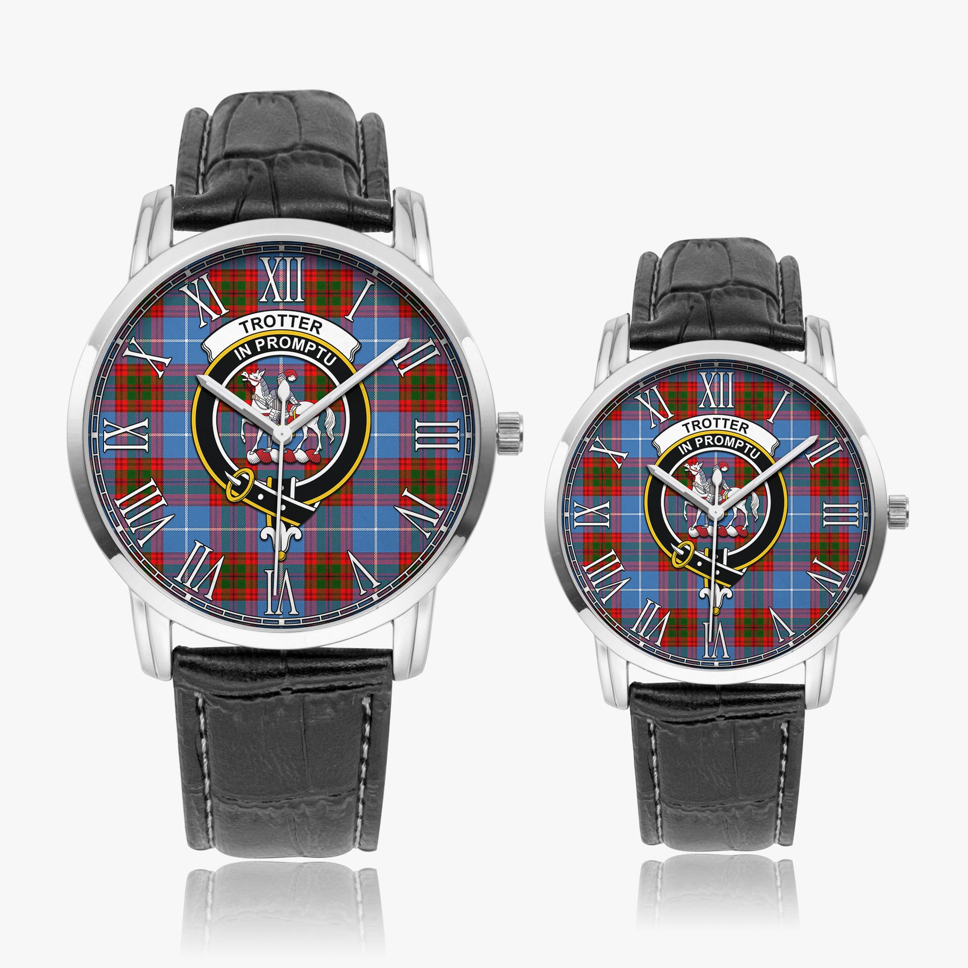 Trotter Tartan Family Crest Leather Strap Quartz Watch - Tartanvibesclothing