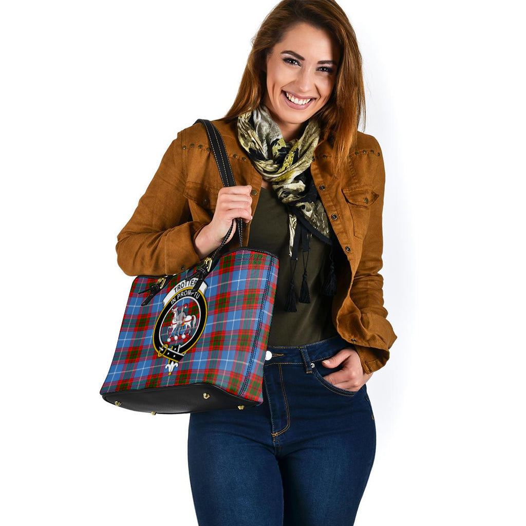 Trotter Tartan Leather Tote Bag with Family Crest - Tartan Vibes Clothing