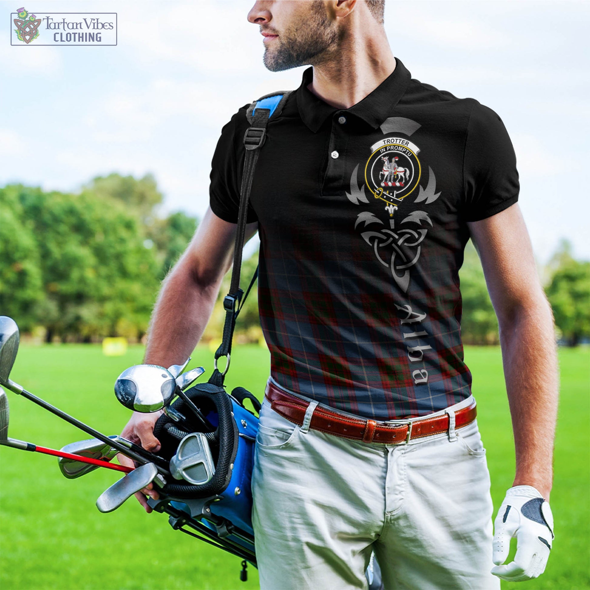 Trotter Tartan Polo Shirt Featuring Alba Gu Brath Family Crest Celtic Inspired - Tartan Vibes Clothing