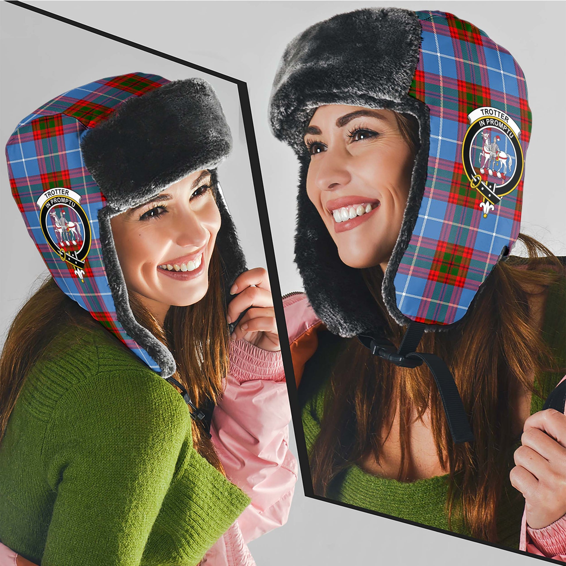 Trotter Tartan Winter Trapper Hat with Family Crest - Tartan Vibes Clothing