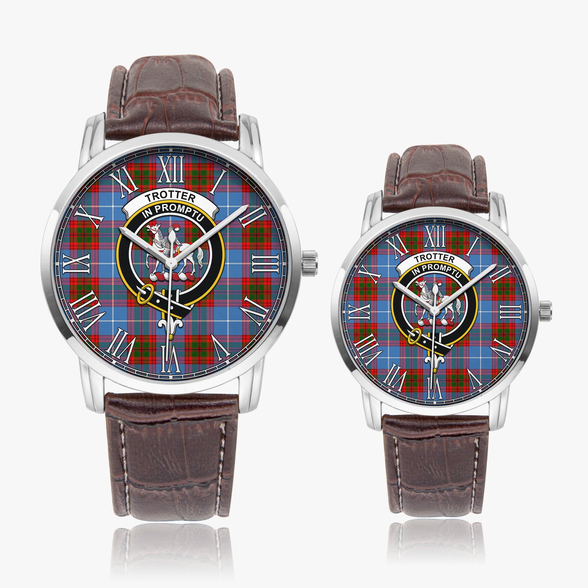 Trotter Tartan Family Crest Leather Strap Quartz Watch - Tartanvibesclothing