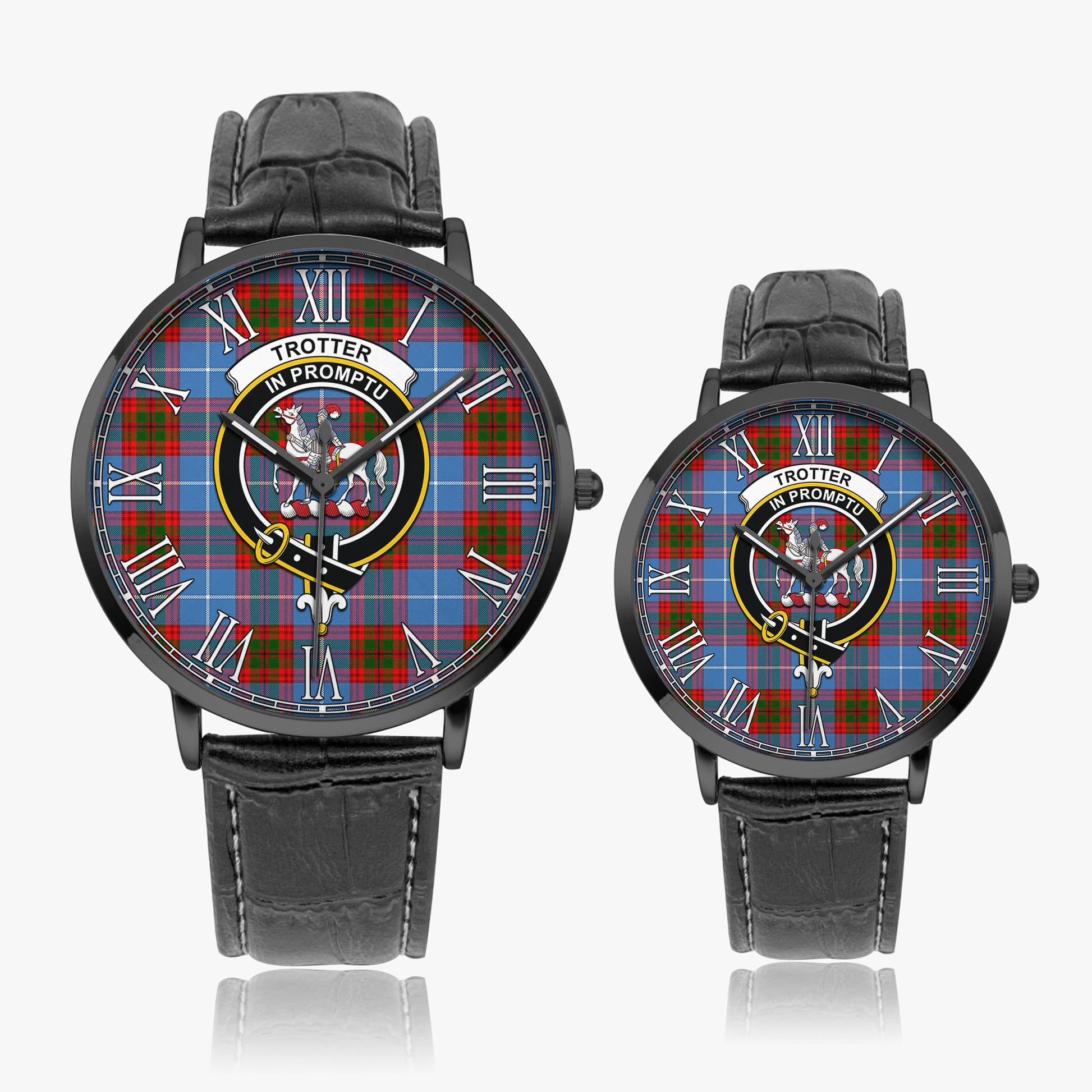 Trotter Tartan Family Crest Leather Strap Quartz Watch - Tartanvibesclothing