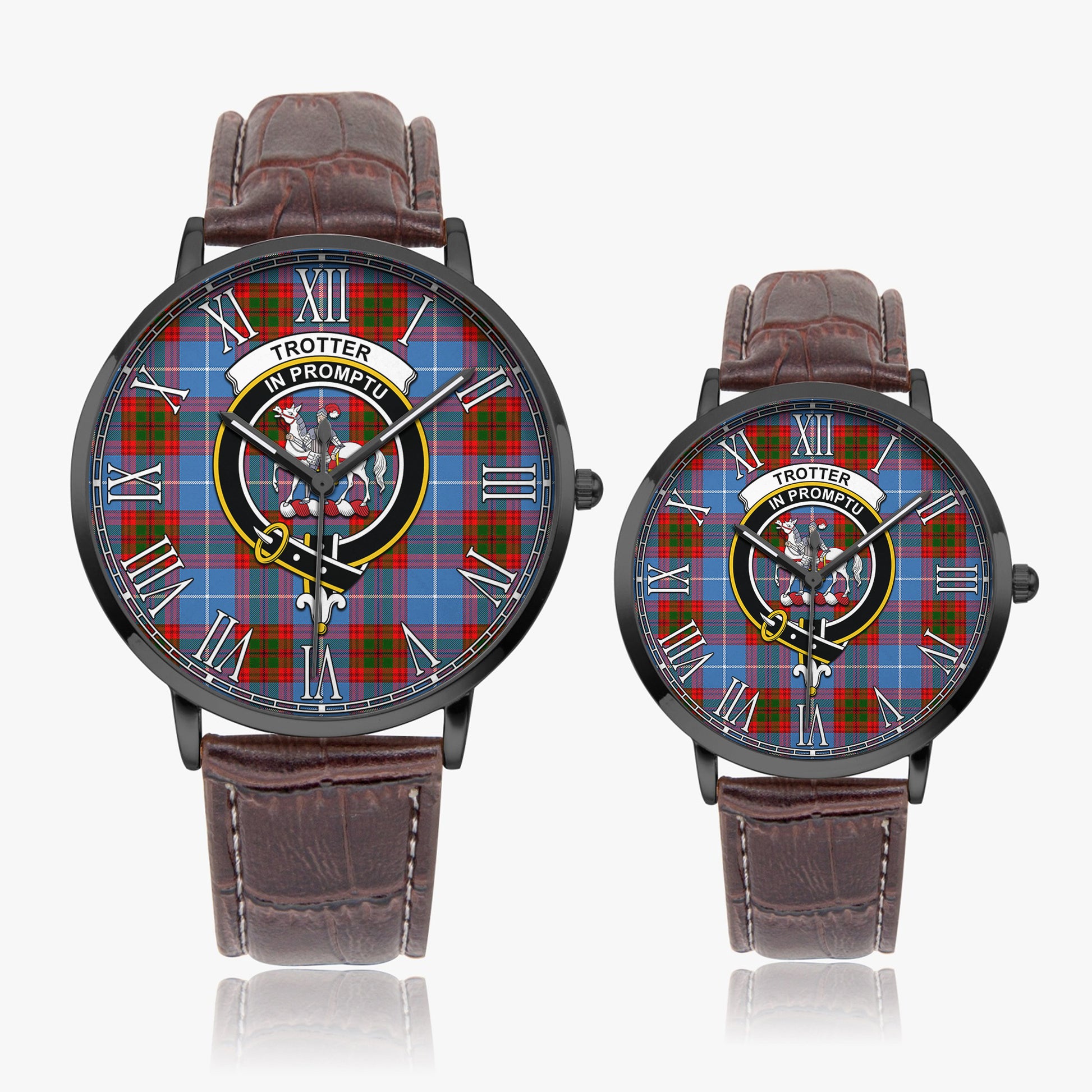 Trotter Tartan Family Crest Leather Strap Quartz Watch - Tartanvibesclothing