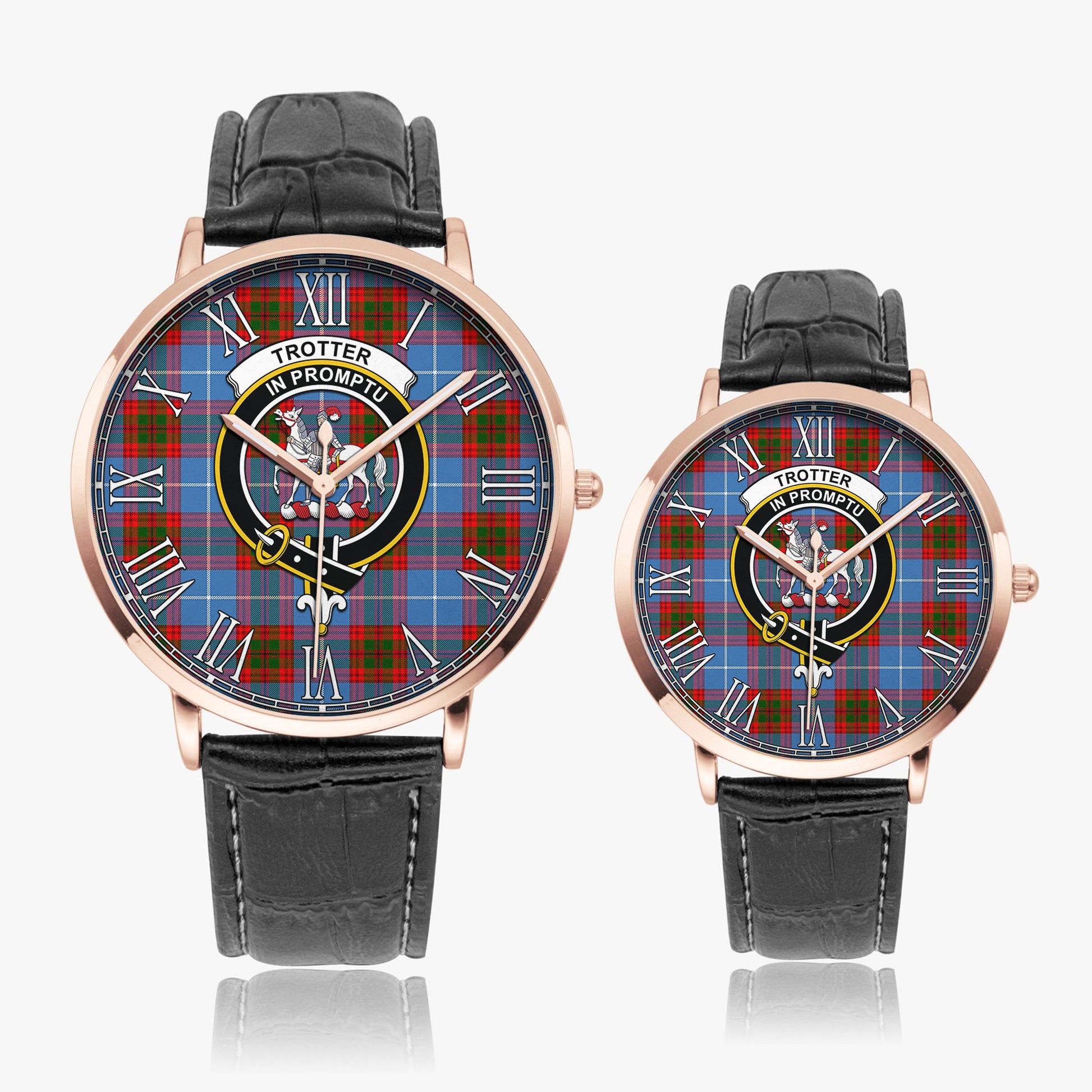 Trotter Tartan Family Crest Leather Strap Quartz Watch - Tartanvibesclothing
