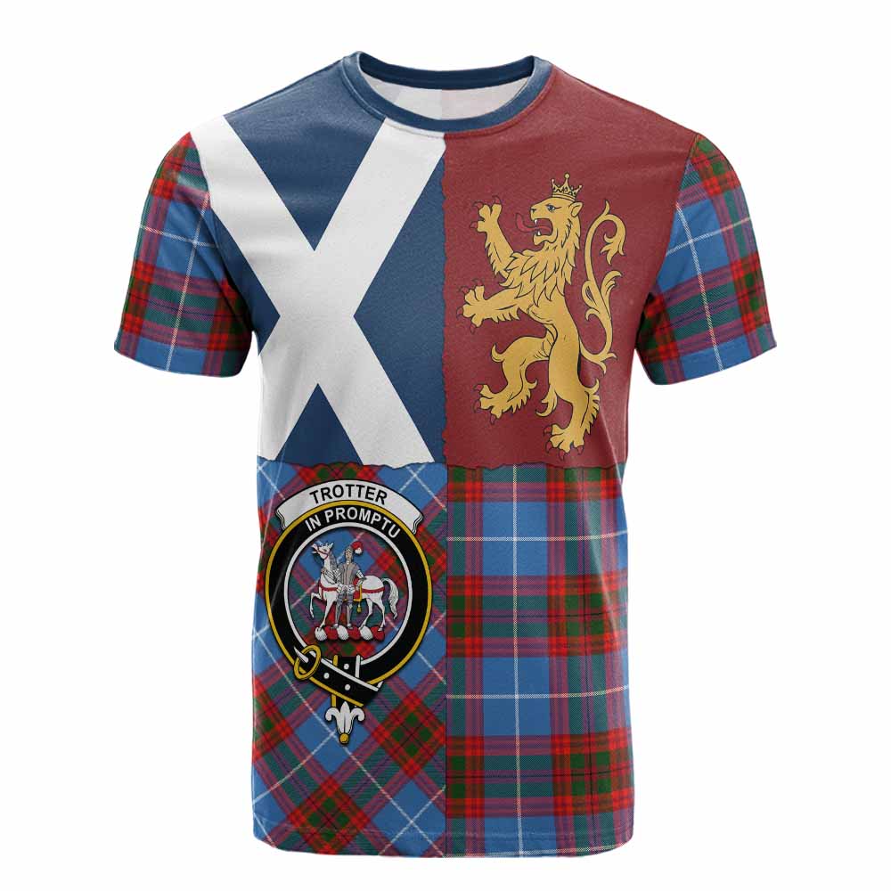 Trotter Crest Tartan Cotton T-shirt with Lion Rampant Saltire Style - Tartan Vibes Clothing