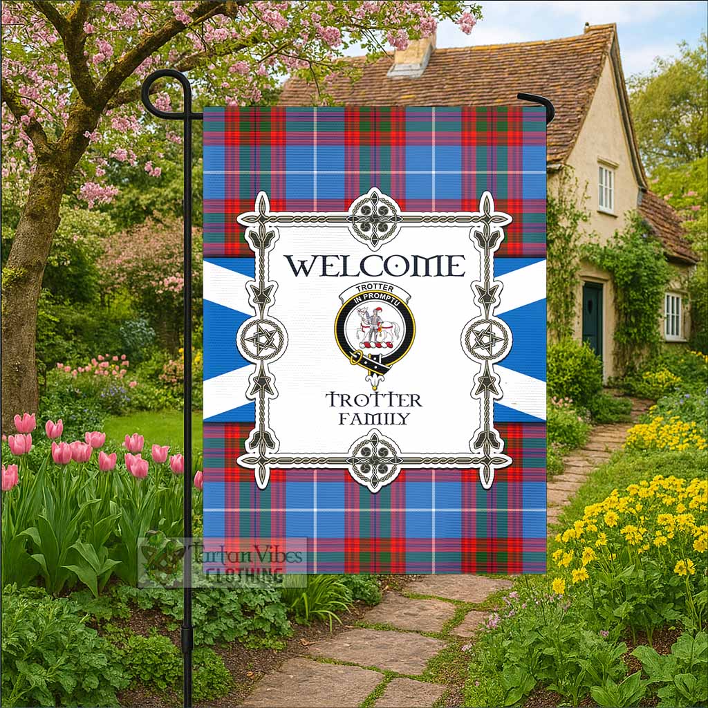 Trotter Family Crest Tartan Welcome Garden Flag Saltire Harmony Style - Tartan Vibes Clothing