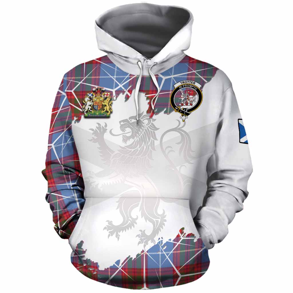 Trotter Tartan Cotton Hoodie with Family Crest and Lion Rampant Grunge Style