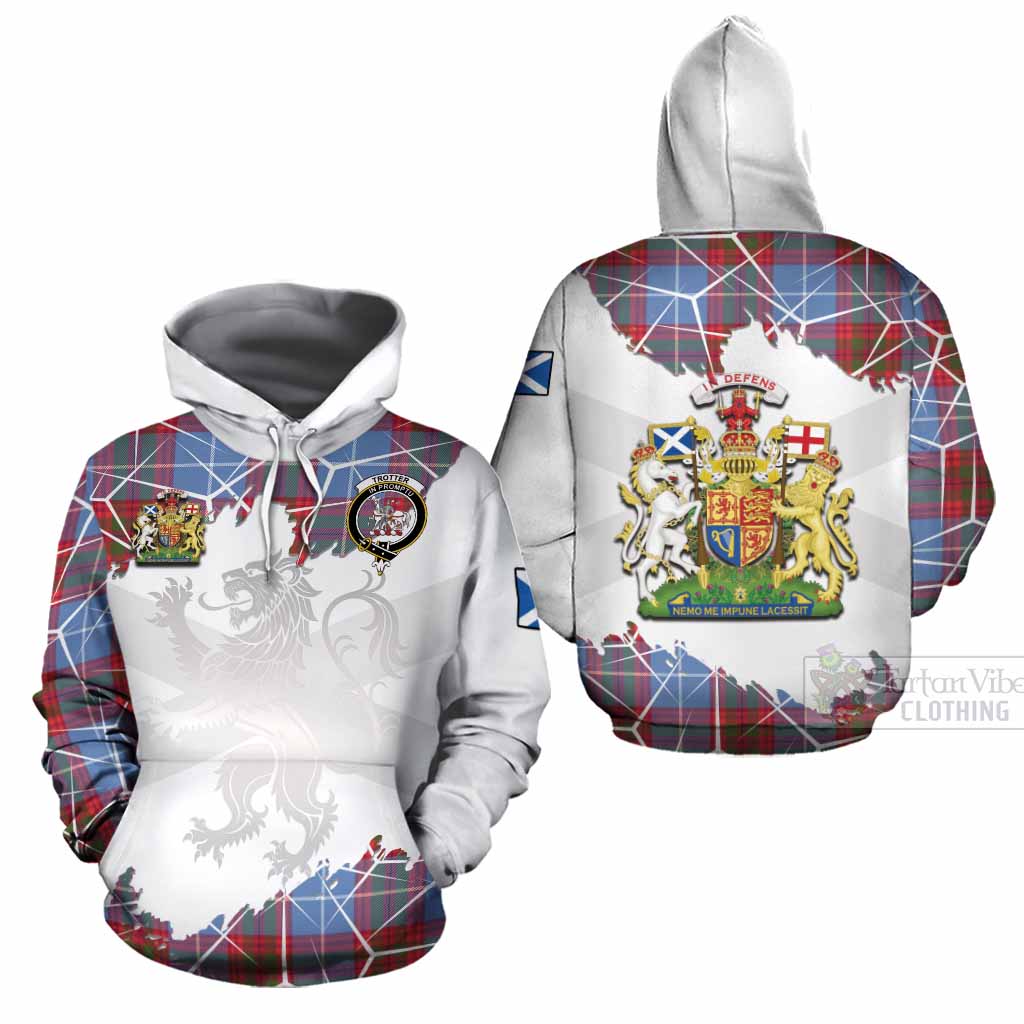 Trotter Tartan Cotton Hoodie with Family Crest and Lion Rampant Grunge Style