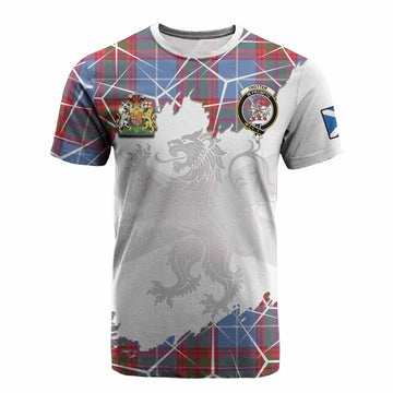 Trotter Tartan Cotton T-shirt with Family Crest and Lion Rampant Grunge Style