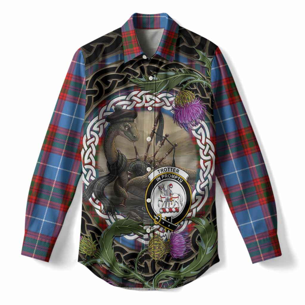 Trotter Tartan Crest Bagpipe Nessie Women Casual Shirt Scottish Loch Ness Monster Celtic Thistle
