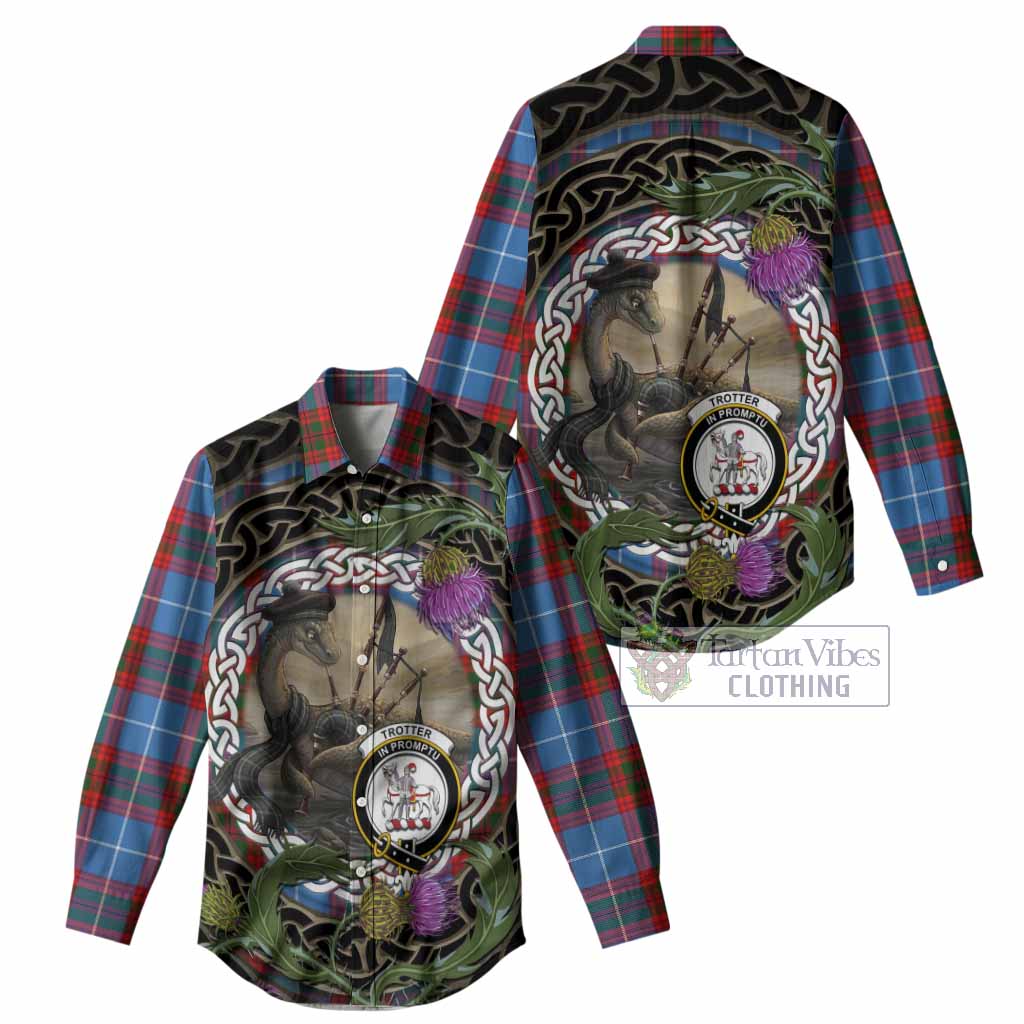 Trotter Tartan Crest Bagpipe Nessie Women Casual Shirt Scottish Loch Ness Monster Celtic Thistle