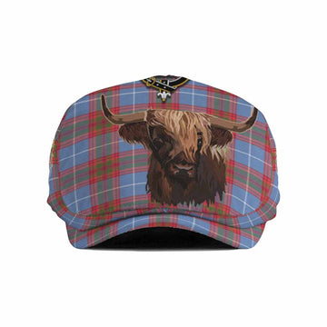 Trotter Tartan Crest Flat Cap, Jeff Cap Scotland Heilan Coo Tartan Seamless Style