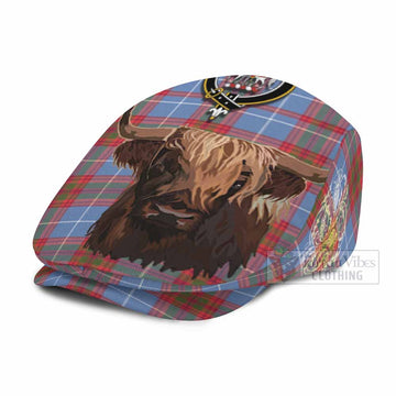 Trotter Tartan Crest Flat Cap, Jeff Cap Scotland Heilan Coo Tartan Seamless Style