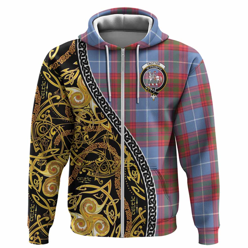 Trotter Tartan Crest Hoodie Celtic Knot and Triple Trickle Spiral Symbols