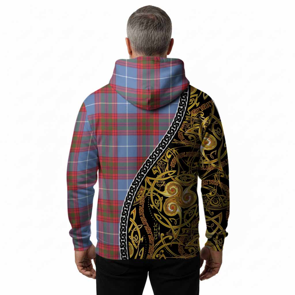 Trotter Tartan Crest Hoodie Celtic Knot and Triple Trickle Spiral Symbols