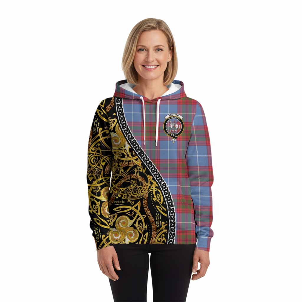Trotter Tartan Crest Hoodie Celtic Knot and Triple Trickle Spiral Symbols