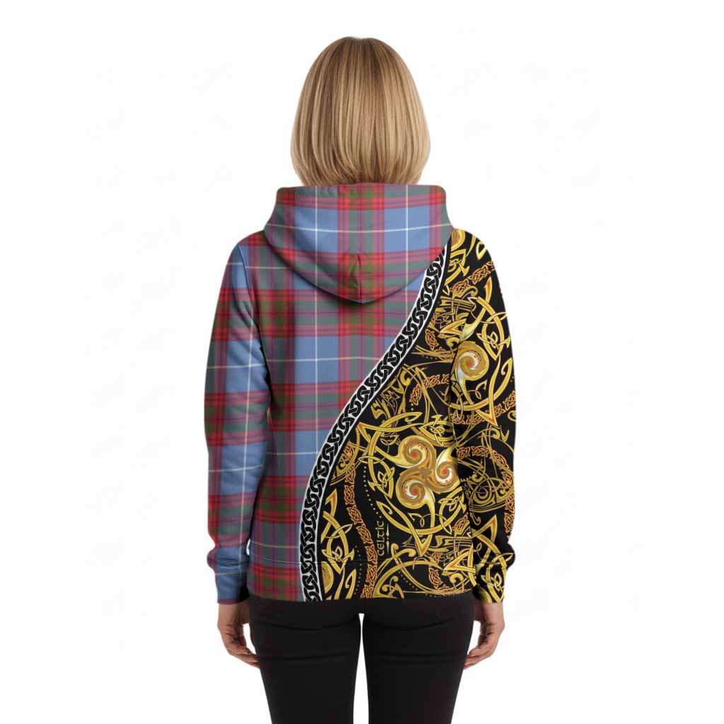 Trotter Tartan Crest Hoodie Celtic Knot and Triple Trickle Spiral Symbols