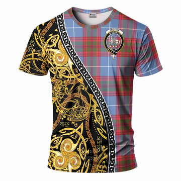 Trotter Tartan Crest T-Shirt Celtic Knot and Triple Trickle Spiral Symbols