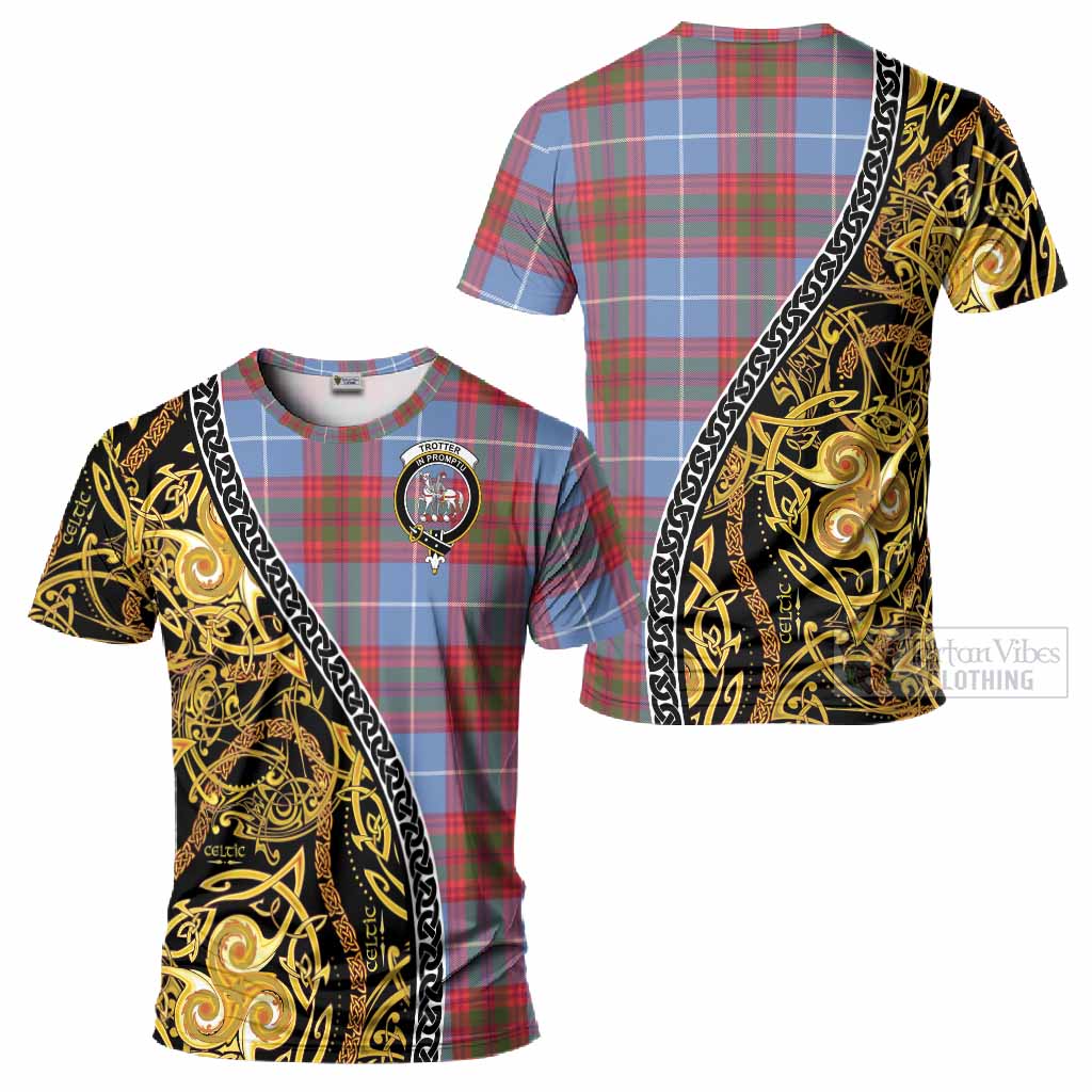 Trotter Tartan Crest T-Shirt Celtic Knot and Triple Trickle Spiral Symbols