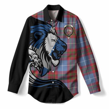 Trotter Tartan Crest Women Casual Shirt Scottish Golden Lions Wave Flow