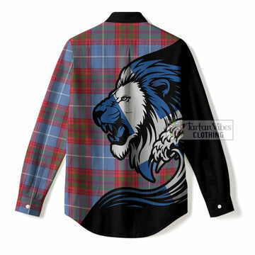 Trotter Tartan Crest Women Casual Shirt Scottish Golden Lions Wave Flow