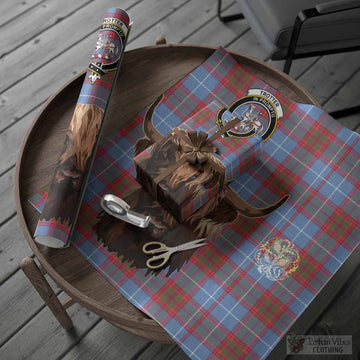 Trotter Tartan Crest Wrapping Paper Scotland Heilan Coo Tartan Seamless Style