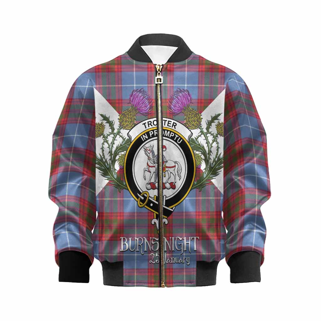 Trotter Tartan Family Crest Kid Bomber Jacket Scottish Burns Night Thistle Floral