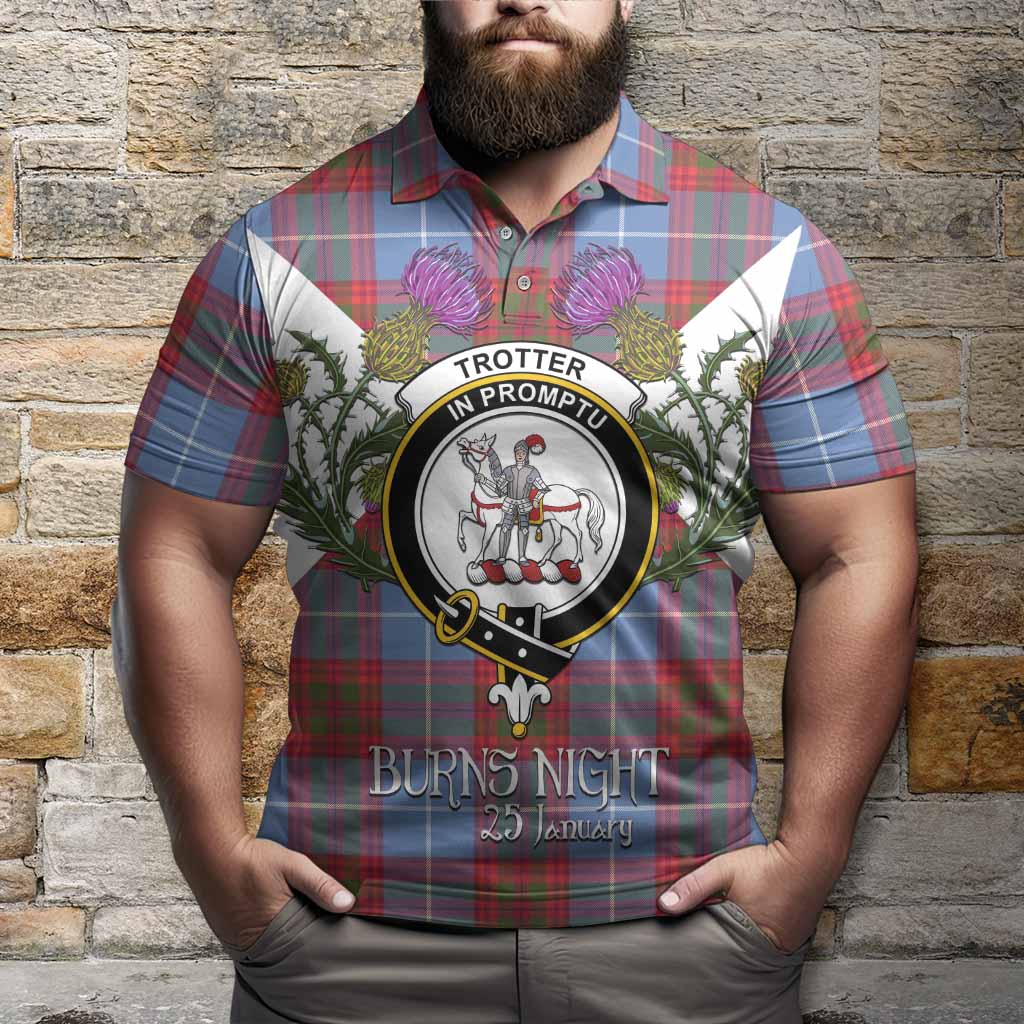 Trotter Tartan Family Crest Polo Shirt Scottish Burns Night Thistle Floral