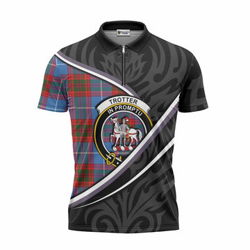 Trotter Tartan Family Crest Zipper Polo Shirt Celtic Scottish Thistle Floral Unisex - Tartan Vibes Clothing