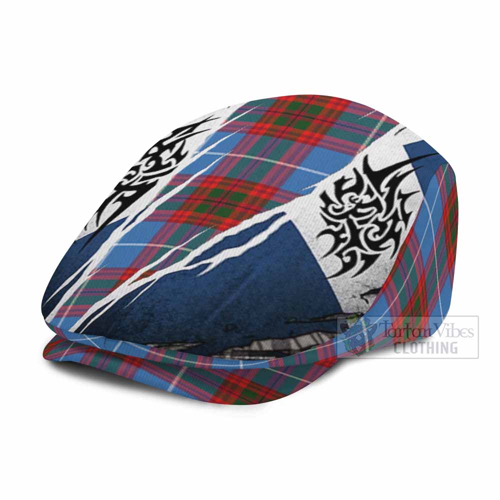 Trotter Tartan Flat Cap, Jeff Cap Scotland Flag Ripped Tribal Design
