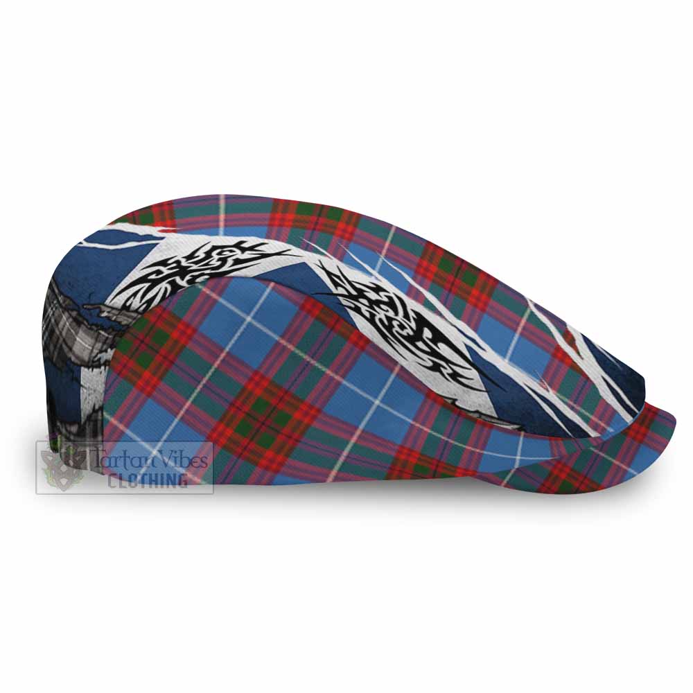 Trotter Tartan Flat Cap, Jeff Cap Scotland Flag Ripped Tribal Design