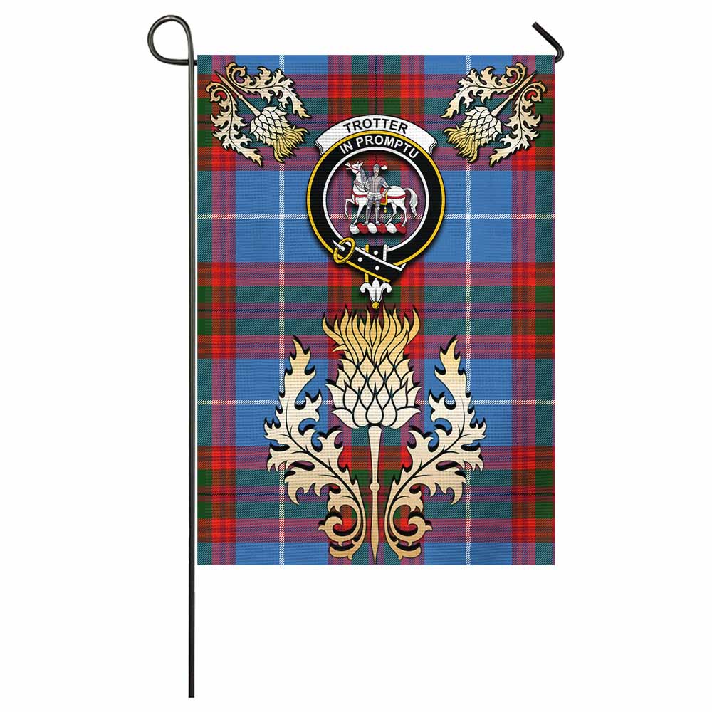 Trotter Tartan Garden Flag with Golden Regal Scottish Thistle Emblem - Tartan Vibes Clothing