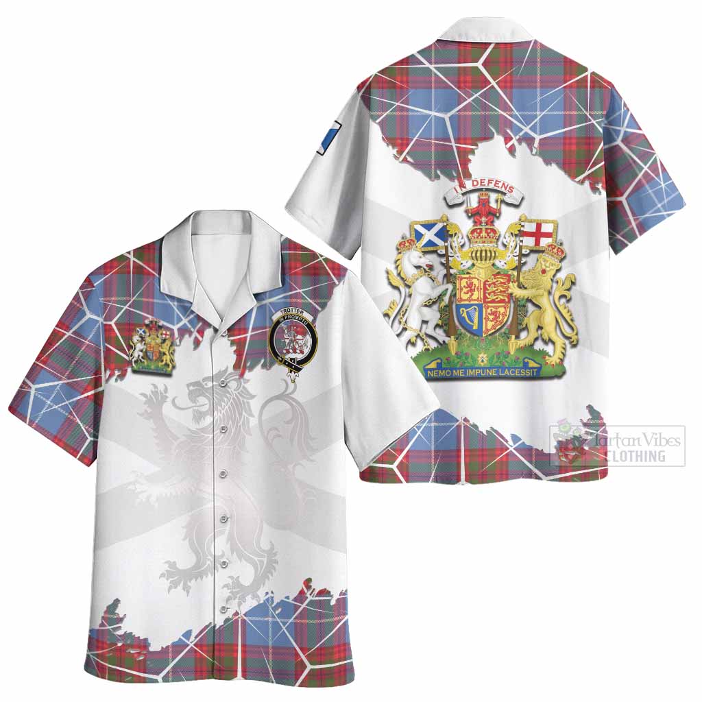 Trotter Tartan Hawaiian Shirt with Family Crest and Lion Rampant Grunge Style