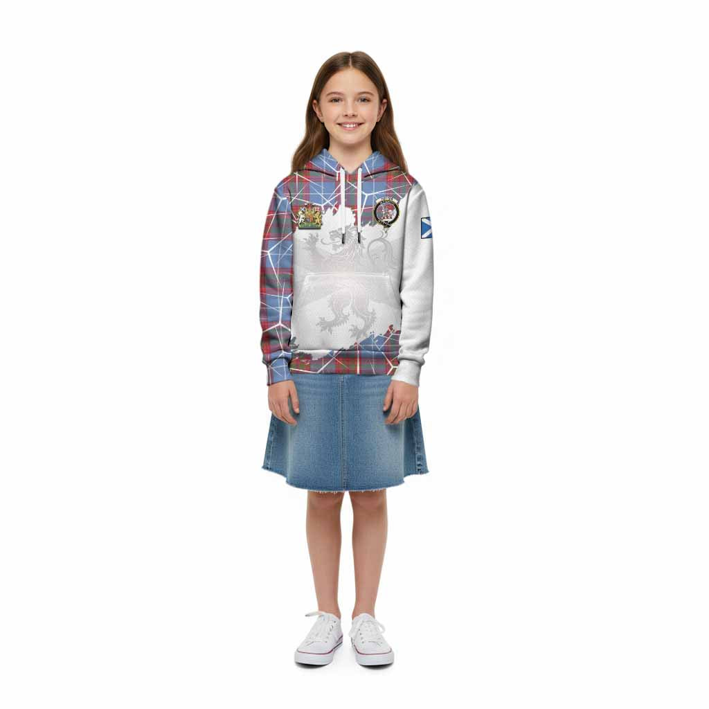 Trotter Tartan Kid Hoodie with Family Crest and Lion Rampant Grunge Style