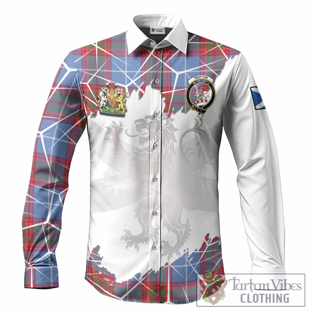 Trotter Tartan Long Sleeve Button Shirts with Family Crest and Lion Rampant Grunge Style