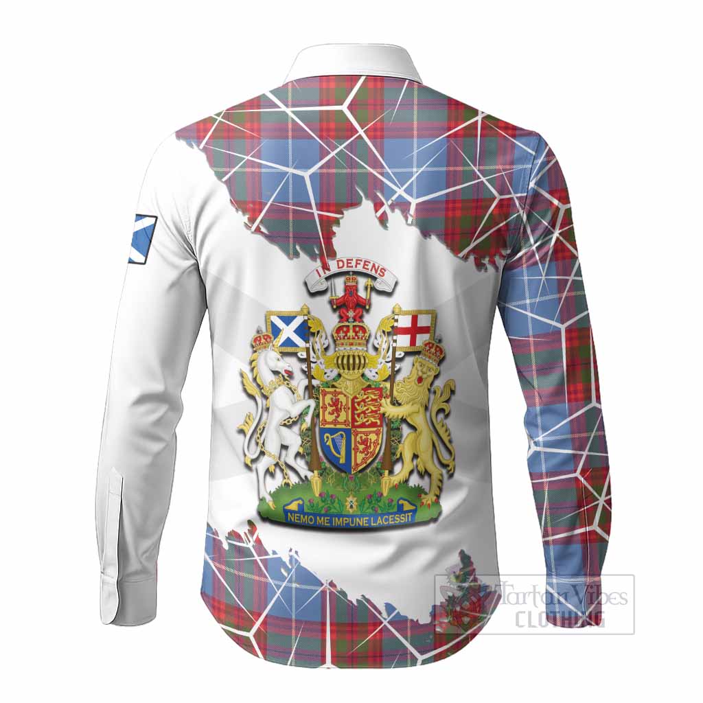 Trotter Tartan Long Sleeve Button Shirts with Family Crest and Lion Rampant Grunge Style