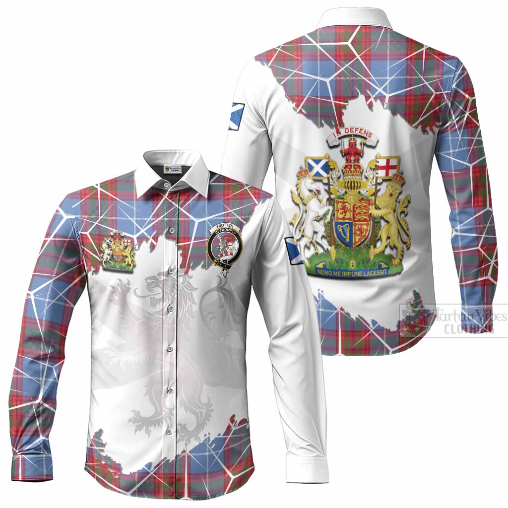 Trotter Tartan Long Sleeve Button Shirts with Family Crest and Lion Rampant Grunge Style