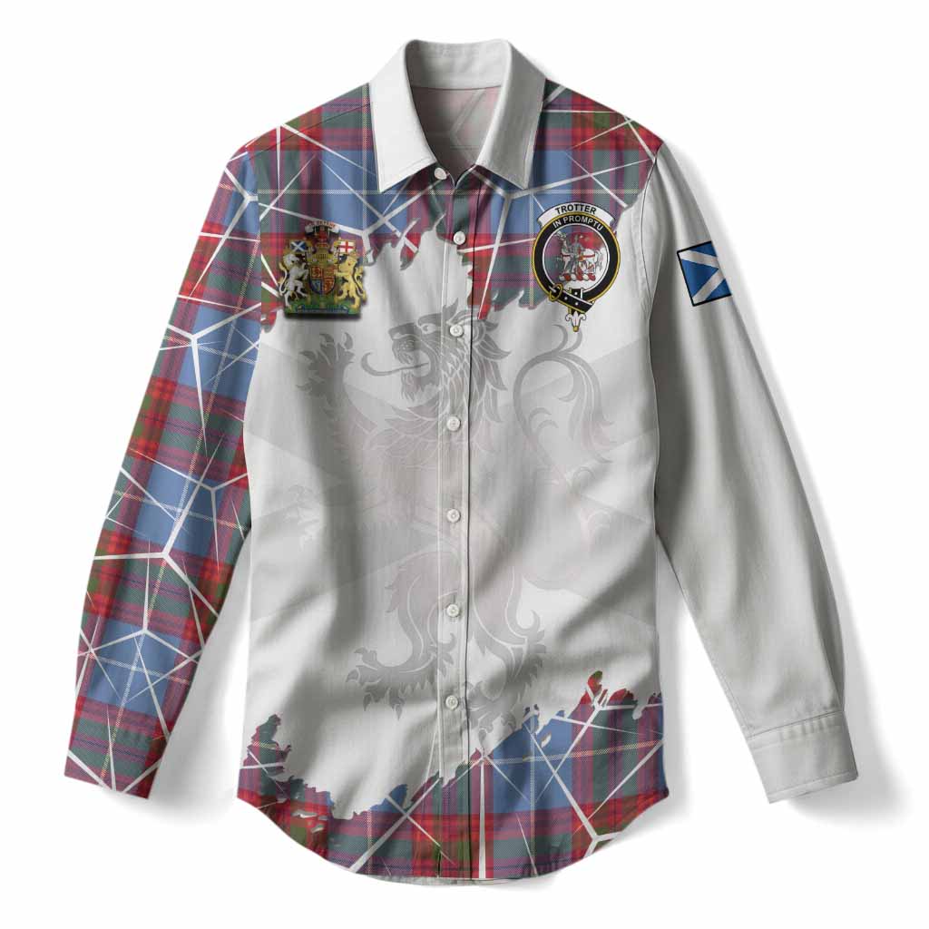 Trotter Tartan Women Casual Shirt with Family Crest and Lion Rampant Grunge Style