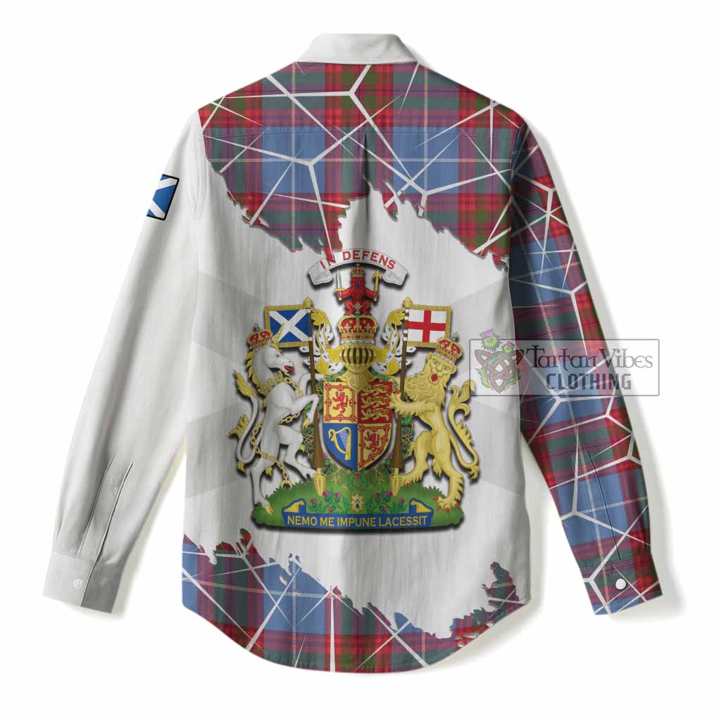 Trotter Tartan Women Casual Shirt with Family Crest and Lion Rampant Grunge Style
