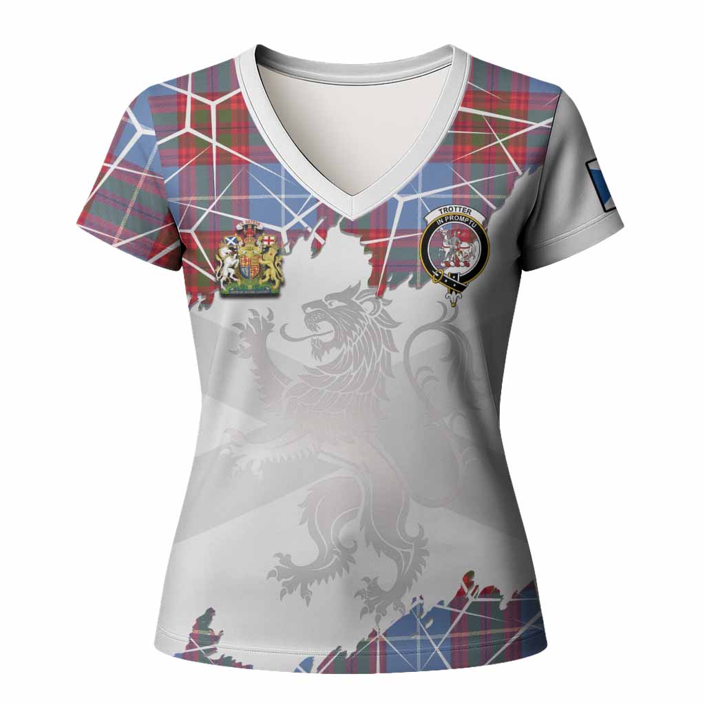 Trotter Tartan Women T shirt with Family Crest and Lion Rampant Grunge Style