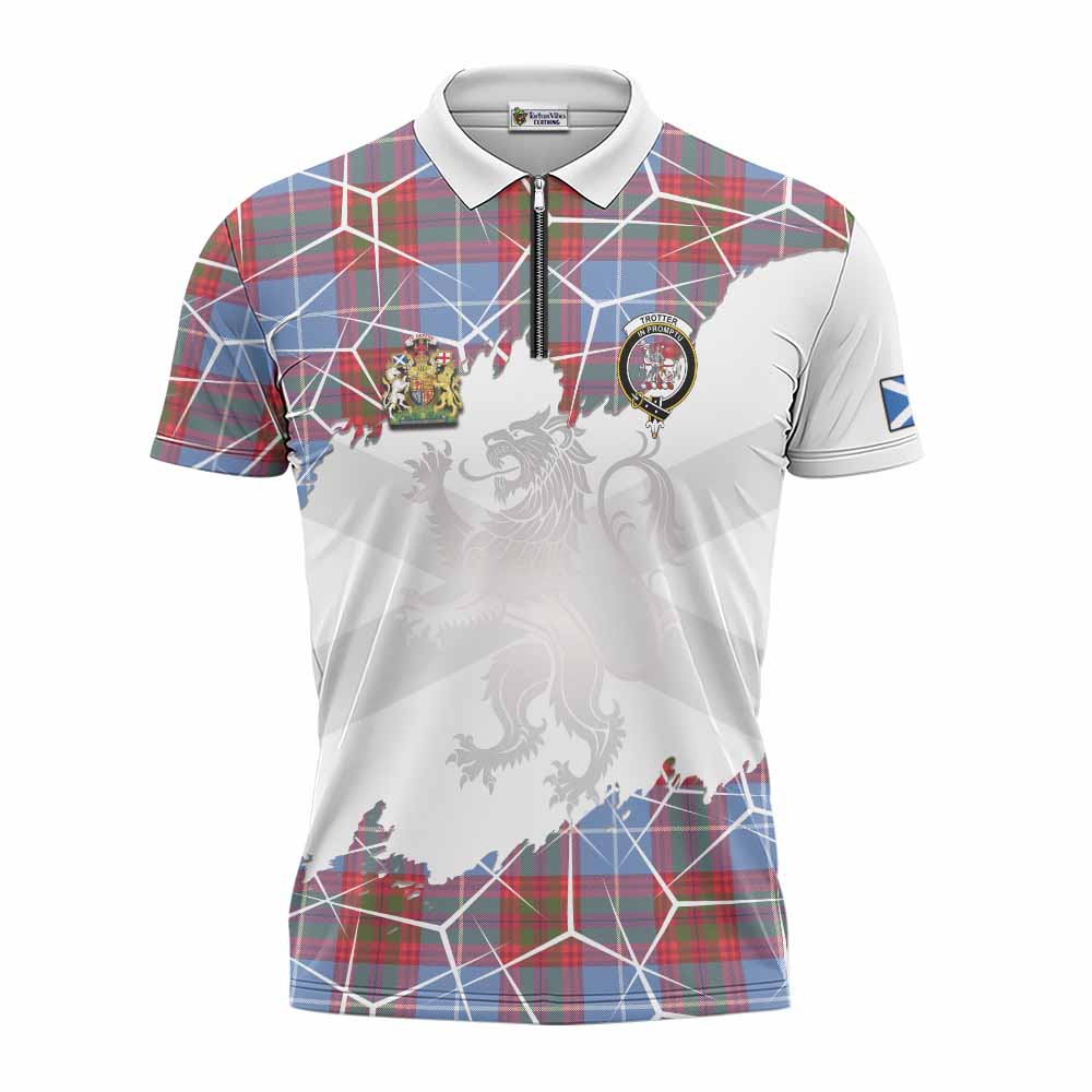 Trotter Tartan Zipper Polo Shirt with Family Crest and Lion Rampant Grunge Style