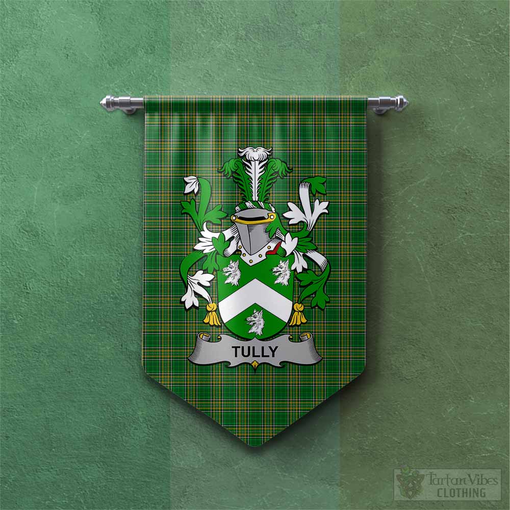 Tartan Vibes Clothing Tully Irish Clan Tartan Gonfalon, Tartan Banner with Coat of Arms