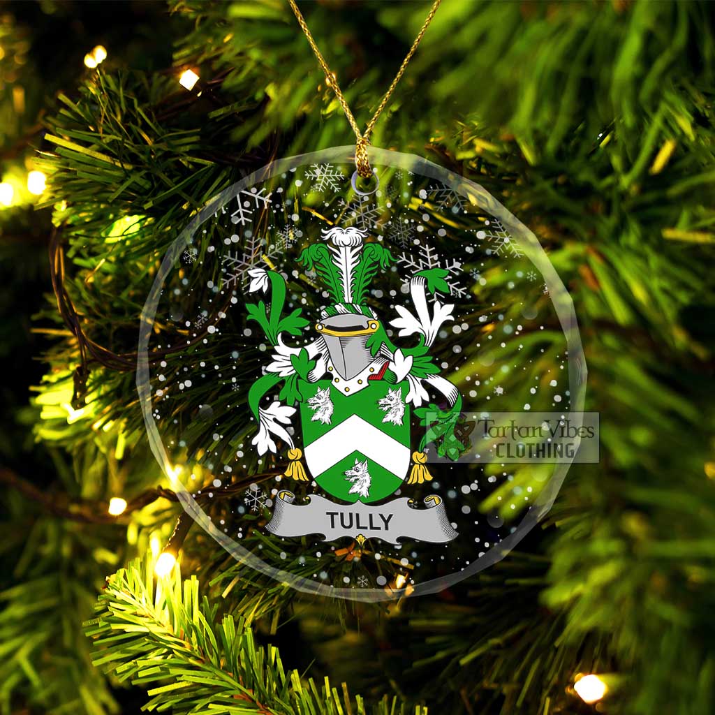 Tully Irish Clan Christmas Glass Ornament with Coat of Arms Transparent Glass Circle - 2D-tartanvibesclothing