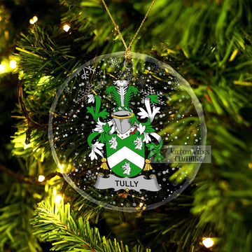 Tartan Vibes Clothing Tully Irish Clan Christmas Glass Ornament with Coat of Arms