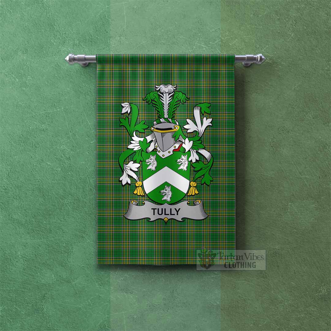 Tartan Vibes Clothing Tully Irish Clan Tartan Gonfalon, Tartan Banner with Coat of Arms