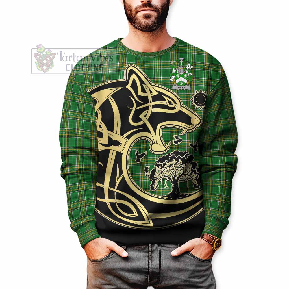 Tully Irish Tartan Sweatshirt with Coat of Arms Celtic Wolf Style - Tartan Vibes Clothing