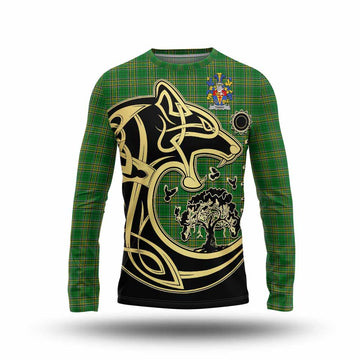 Tuohy Irish Tartan Long Sleeve T-Shirt with Coat of Arms Celtic Wolf Style Unisex - Tartan Vibes Clothing