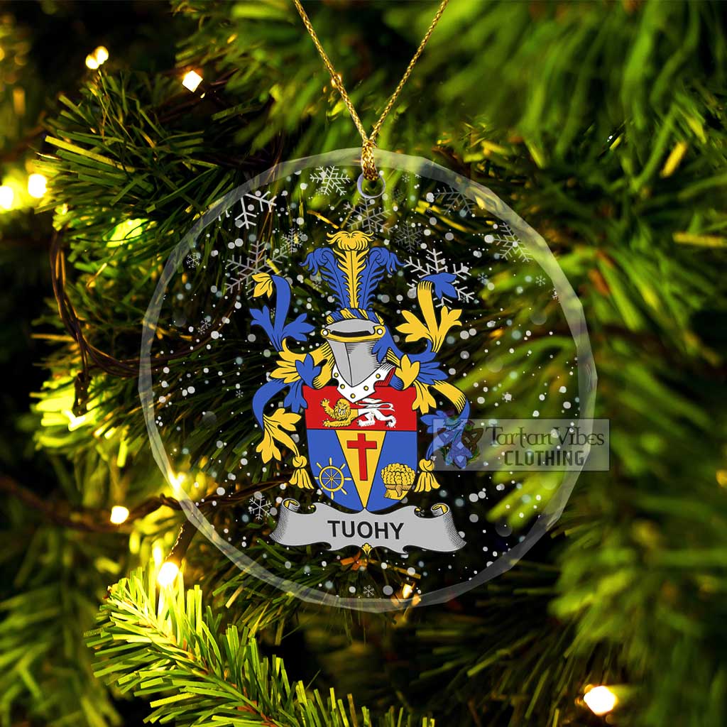 Tuohy Irish Clan Christmas Glass Ornament with Coat of Arms Transparent Glass Circle - 2D-tartanvibesclothing