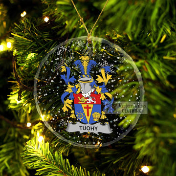 Tartan Vibes Clothing Tuohy Irish Clan Christmas Glass Ornament with Coat of Arms